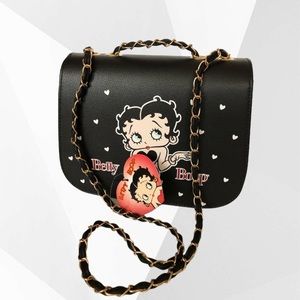 Betty Boop Crossbody Black with Gold Chain strap printed hearts & Betty Boop NEW